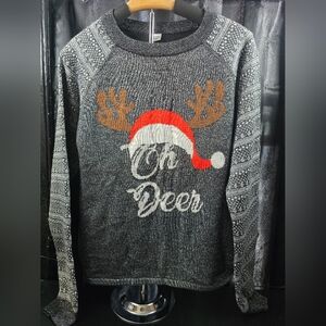 Oh Deer! Black & Red Reindeer Christmas Sweater – One Size (Fits Like Large)